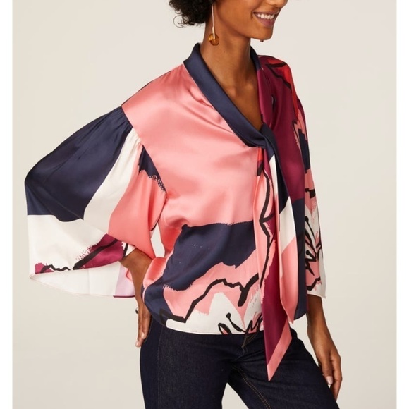 Tanya Taylor Pink and Navy Blouse - Picture 1 of 9